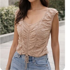 Japana Poplin V-neck Cropped Tie Short Sleeve